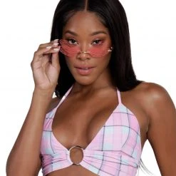 Treasure The Funk Halter Neck Plaid Top Tops