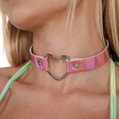 Accessories House Ur Love Pink Holo Heart Choker