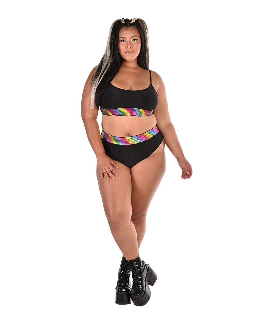 OhYes Black Rainbow High Cut Bottoms 8 OhYes Black Rainbow High Cut Bottoms