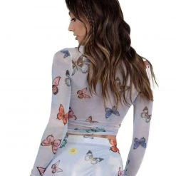 Rock & Rose Tops Butterfly Skies Mesh Long Sleeve Top