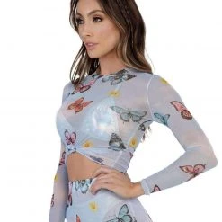 Rock & Rose Tops Butterfly Skies Mesh Long Sleeve Top
