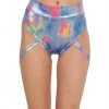 One By One Apparel Bottoms Metallic Tie Dye Harness Booty Shorts