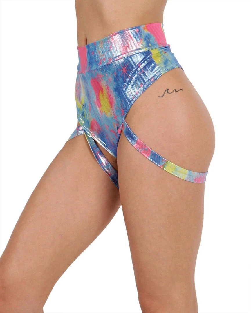 One By One Apparel Bottoms Metallic Tie Dye Harness Booty Shorts 3 One By One Apparel Bottoms Metallic Tie Dye Harness Booty Shorts