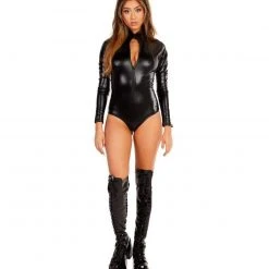 Leg Avenue Wet Look High Neck Zipper Bodysuit Bodysuits & One-Pieces
