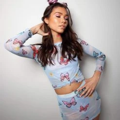 Rock & Rose Tops Butterfly Skies Mesh Long Sleeve Top