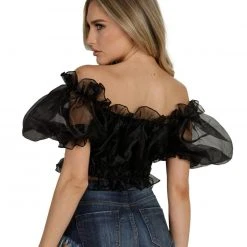 Hot & Delicious Black Bead Spoiled AF Ruffle Crop Top Tops