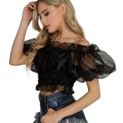 Hot & Delicious Black Bead Spoiled AF Ruffle Crop Top Tops