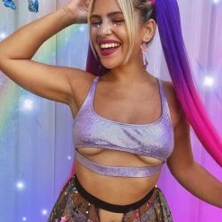 Dippin Daisies Clothing Lavender Dreamz Holo Sporty Crop Top 11 Dippin Daisies Clothing Lavender Dreamz Holo Sporty Crop Top