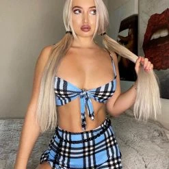 One By One Apparel Like Totally Y2K Plaid Crop Top