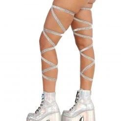Andrew - Agent Plus Pair Of Non-Slip Silver Glitter Leg Wraps