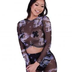 Rock & Rose Dragon Secrets Cropped Long Sleeve Tops